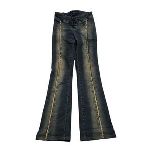 Plein Sud Lace up Jeans Vintage Flared Stretch Denim Low Rise Size 38/6 fit